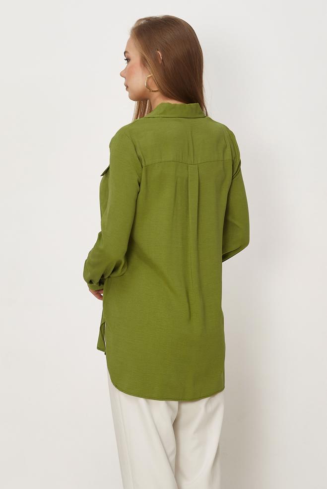 Hijab-Kleidung GRÜN HEMDKRAGEN TUNIKA 45782 - ALVİNA