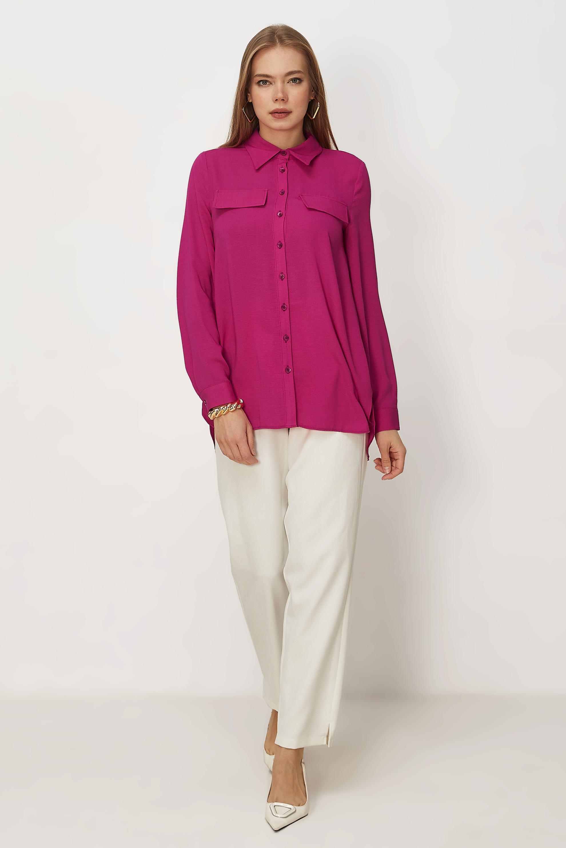 Hijab-Kleidung FUCHSIE HEMDKRAGEN TUNIKA 45782