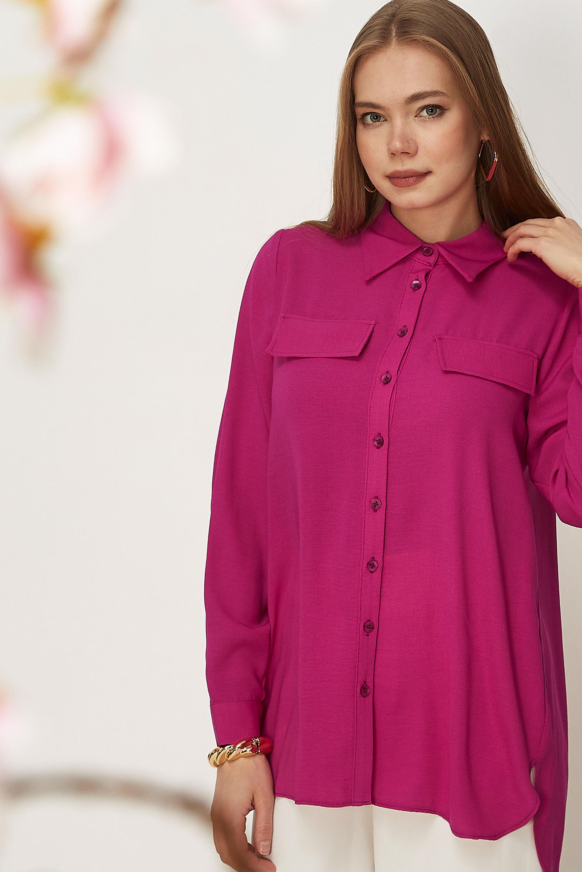 Hijab-Kleidung FUCHSIE HEMDKRAGEN TUNIKA 45782