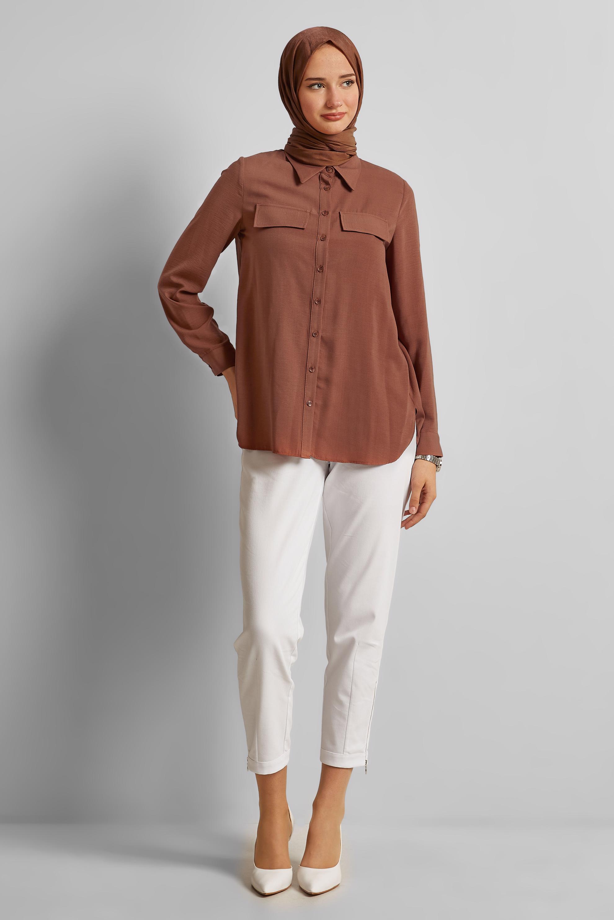 Vêtements hijab BRUN TUNIQUE COL CHEMISE 45782