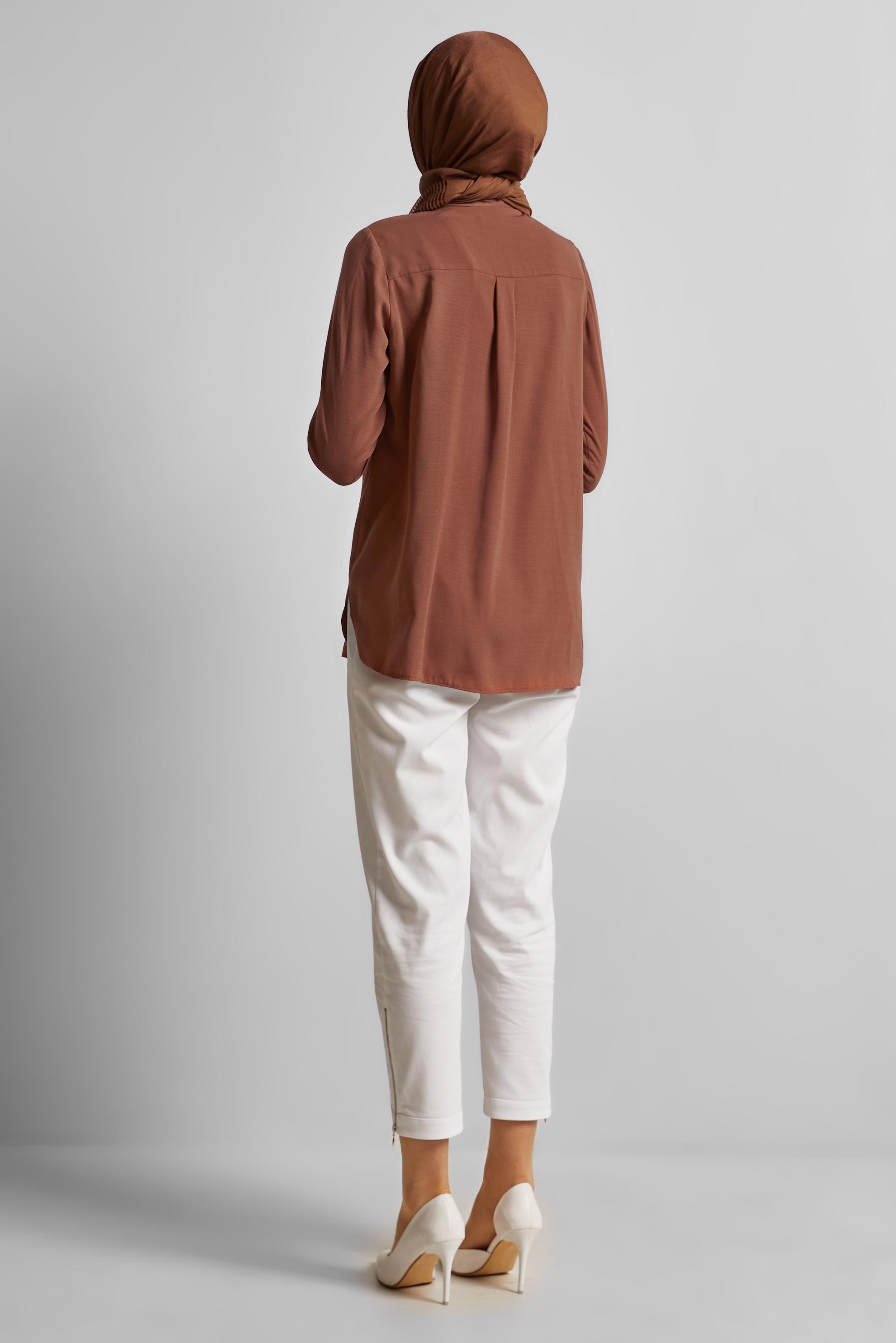 Vêtements hijab BRUN TUNIQUE COL CHEMISE 45782