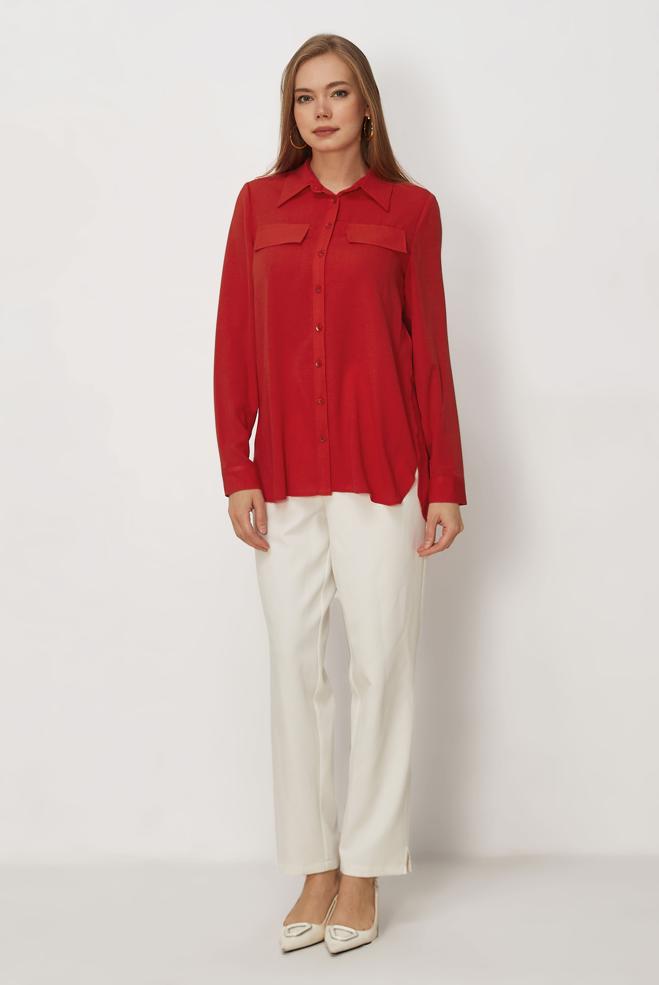 Hijab-Kleidung ROT HEMDKRAGEN TUNIKA 45782 - ALVİNA