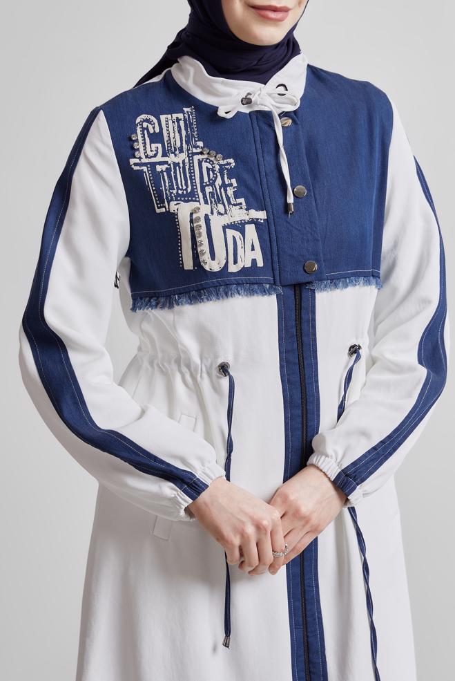 Vêtements hijab BEIGE TRENCH-COAT IMPRIMÉ SLOGAN 10878 - ALVİNA