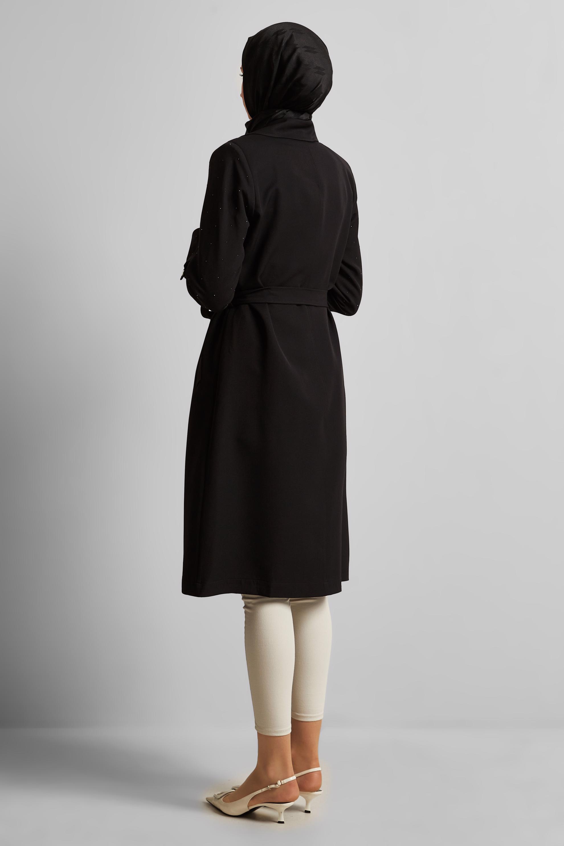 Tesettür giyim SİYAH KUŞAKLI TRENÇKOT 10950