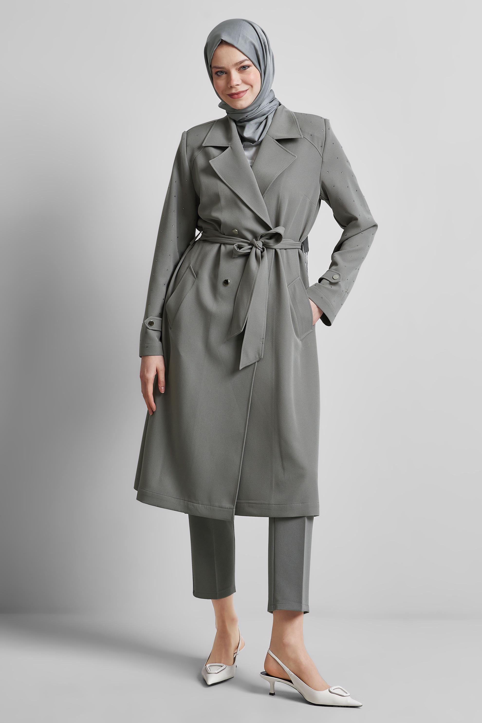 Vêtements hijab GRIS TRENCH-COAT CEINTURÉ 10950