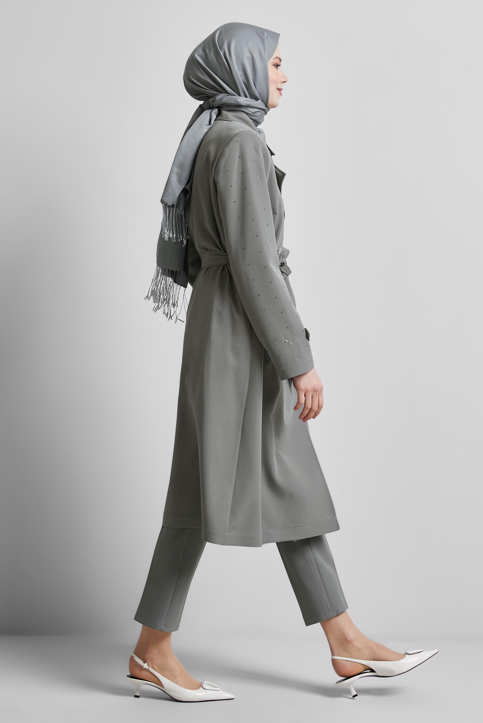 Vêtements hijab GRIS TRENCH-COAT CEINTURÉ 10950