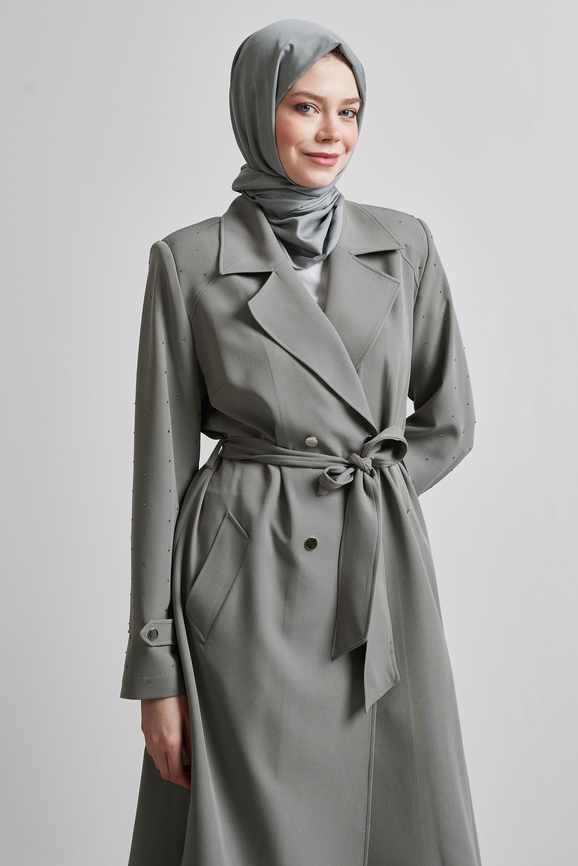 Vêtements hijab GRIS TRENCH-COAT CEINTURÉ 10950