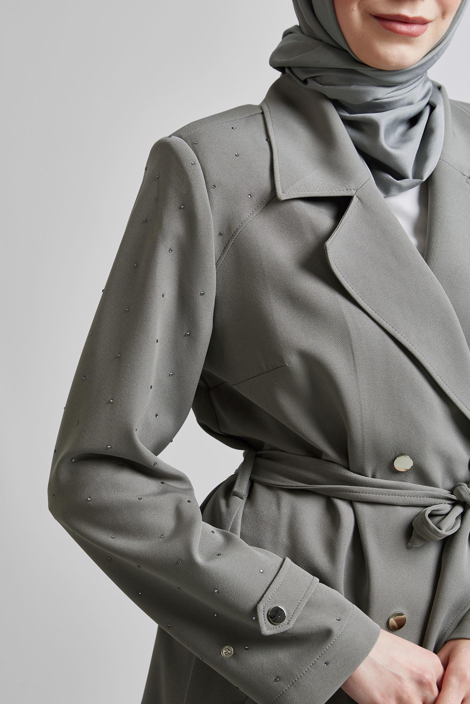Vêtements hijab GRIS TRENCH-COAT CEINTURÉ 10950