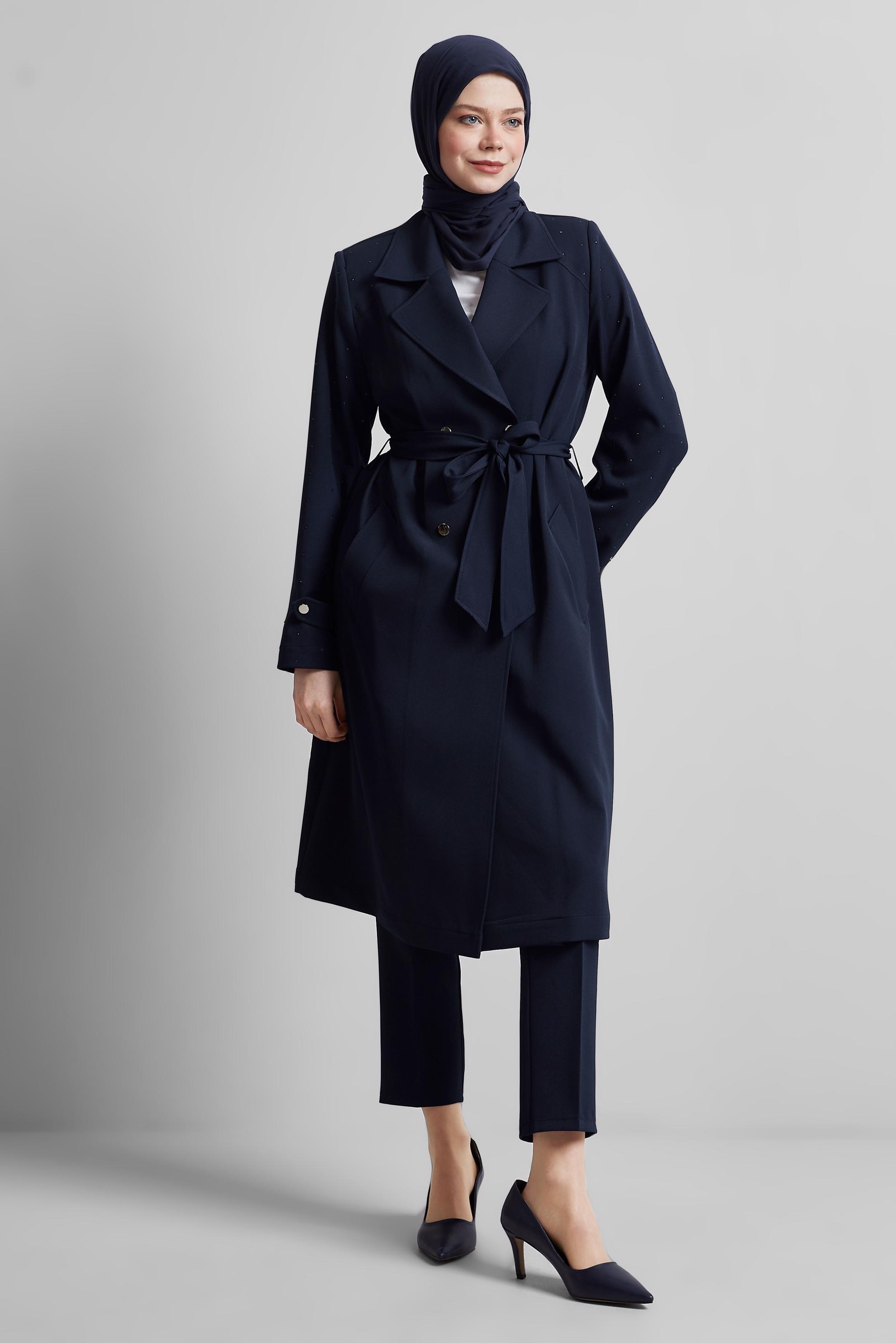 Vêtements hijab BLEU MARINE TRENCH-COAT CEINTURÉ 10950
