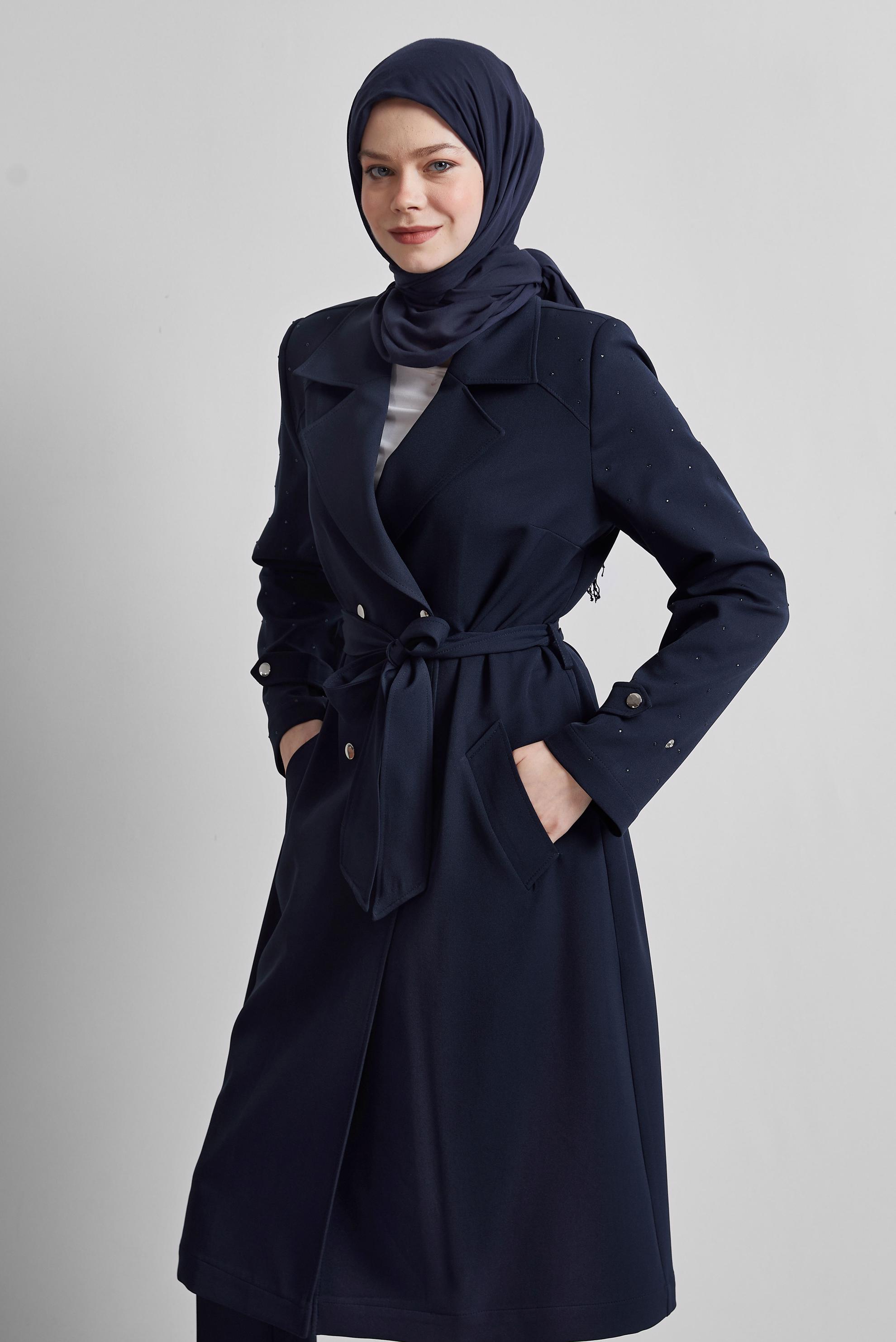 Vêtements hijab BLEU MARINE TRENCH-COAT CEINTURÉ 10950