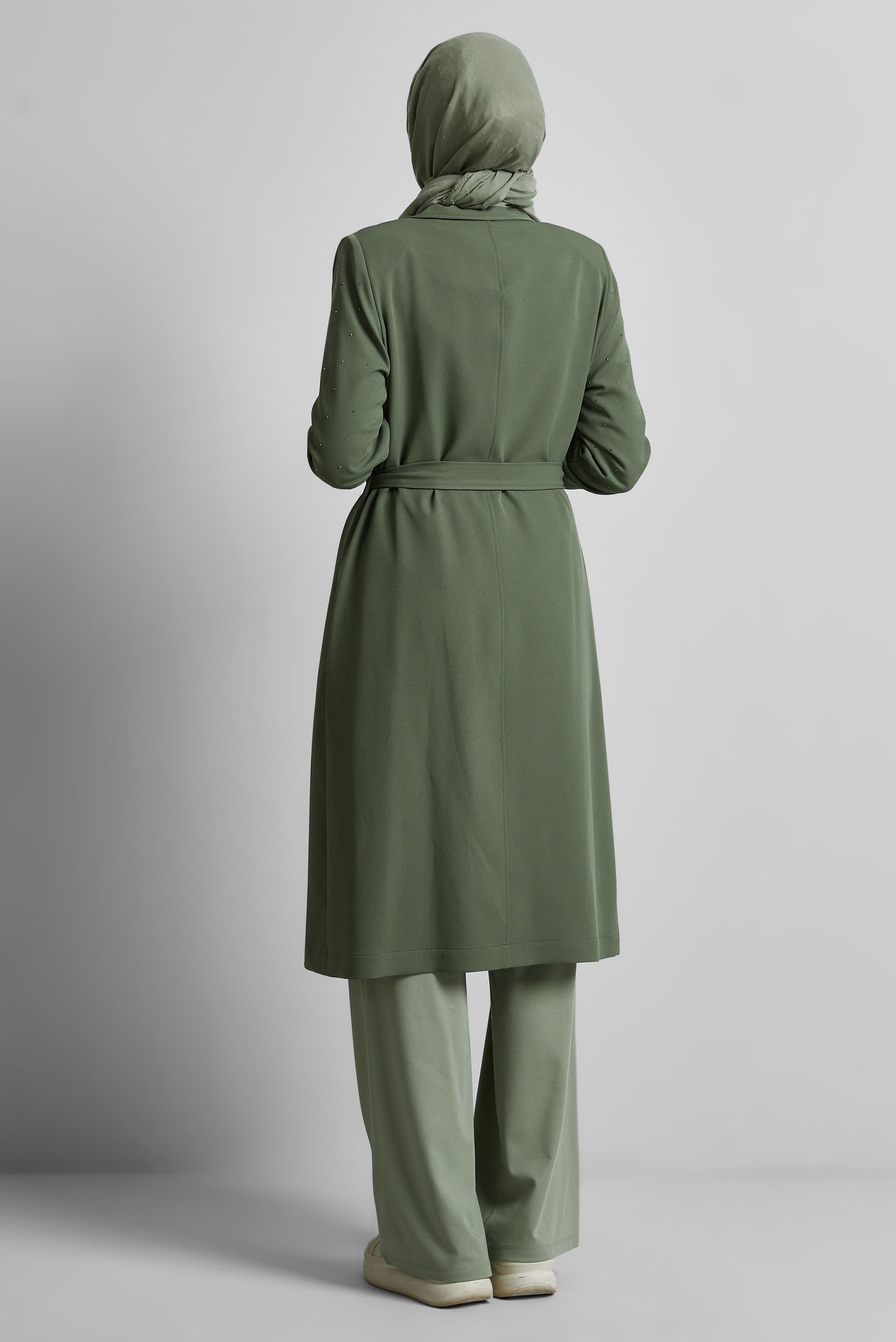 Hijab clothing GREEN BELTED TRENCH COAT 10950