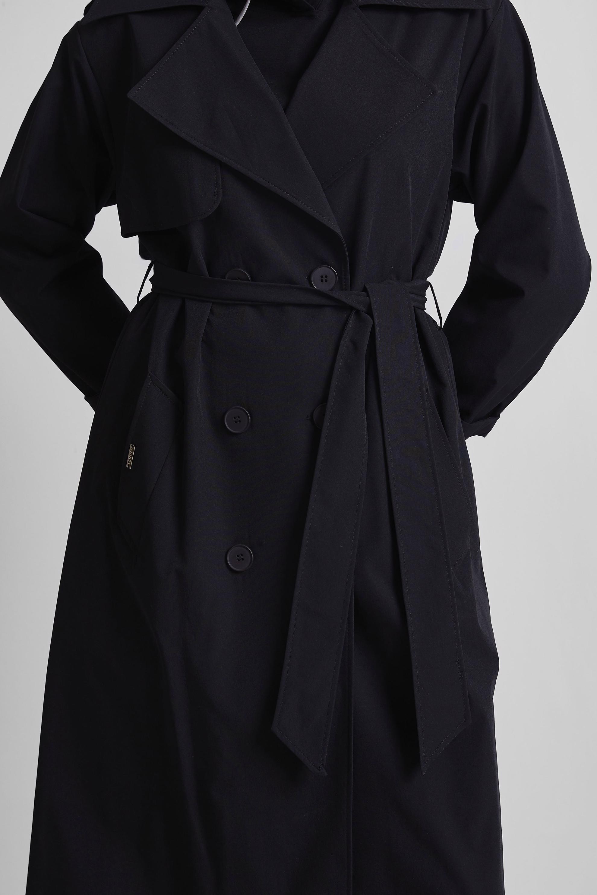 Tesettür giyim SİYAH KUŞAKLI TRENÇKOT 10953