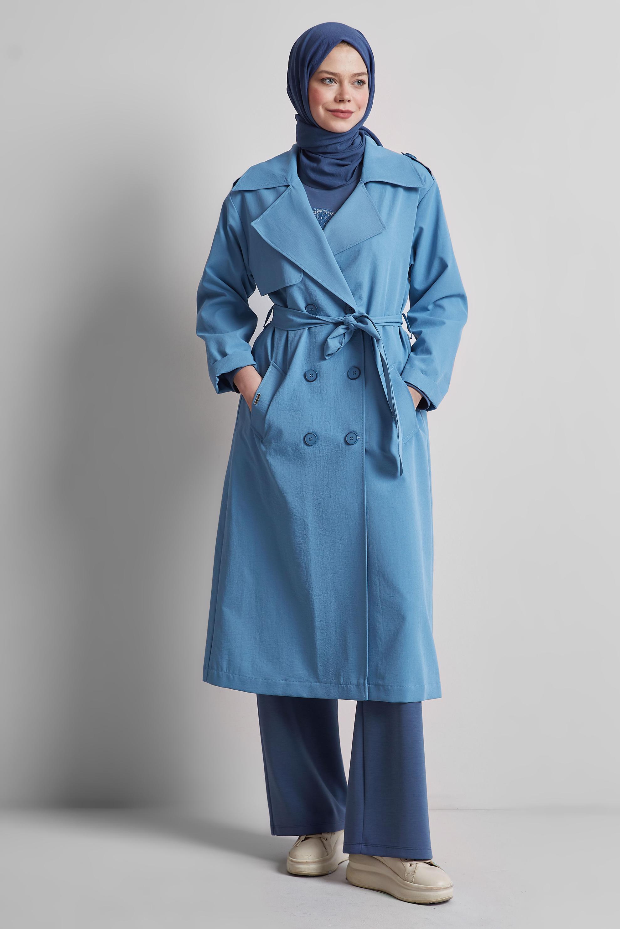 Vêtements hijab BLEU TRENCH-COAT CEINTURÉ 10953