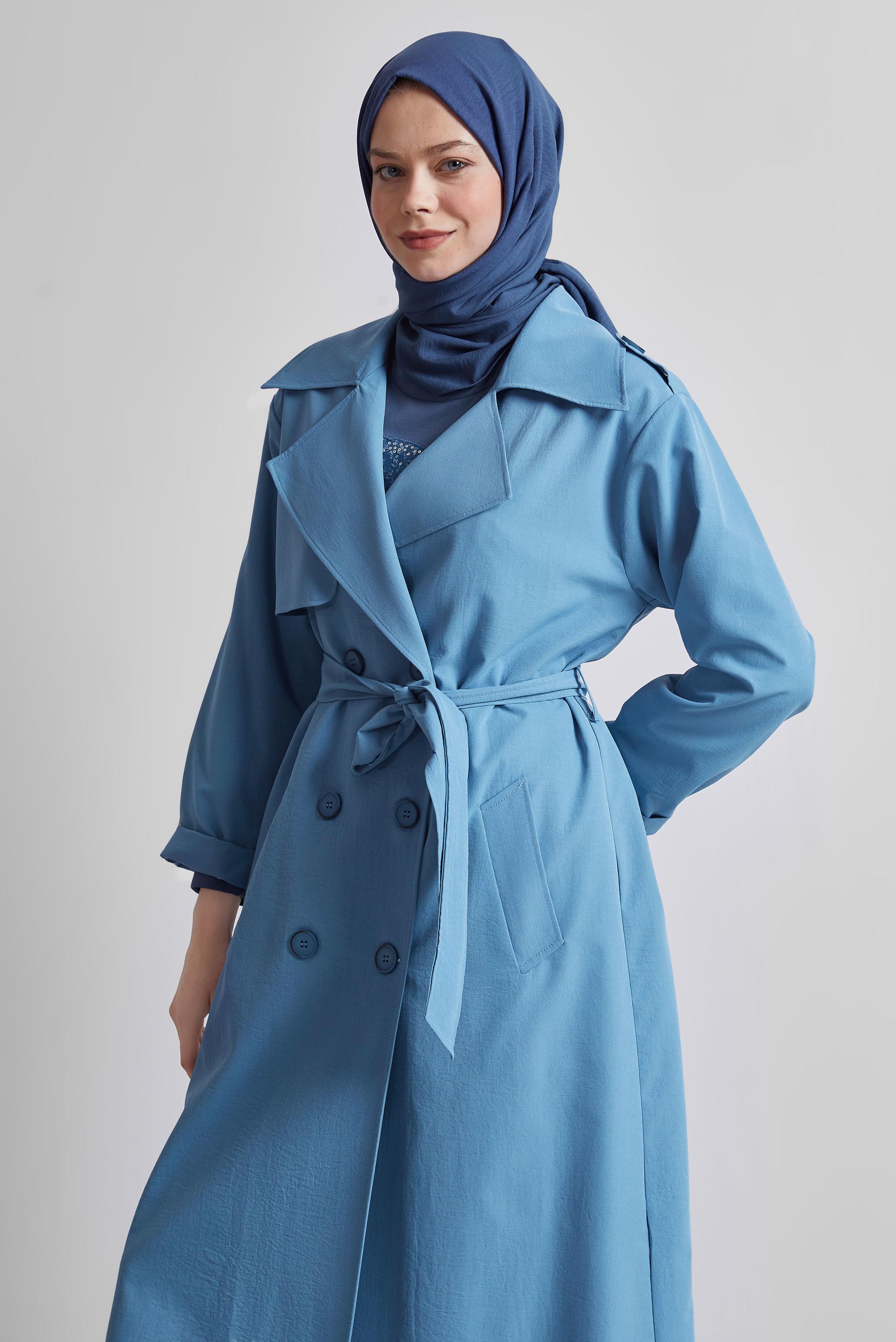 Vêtements hijab BLEU TRENCH-COAT CEINTURÉ 10953