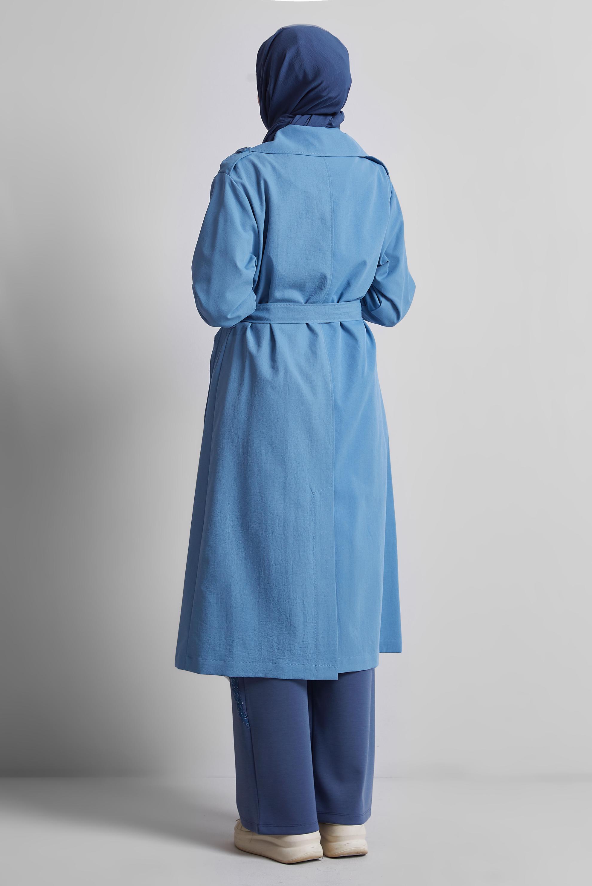 Vêtements hijab BLEU TRENCH-COAT CEINTURÉ 10953