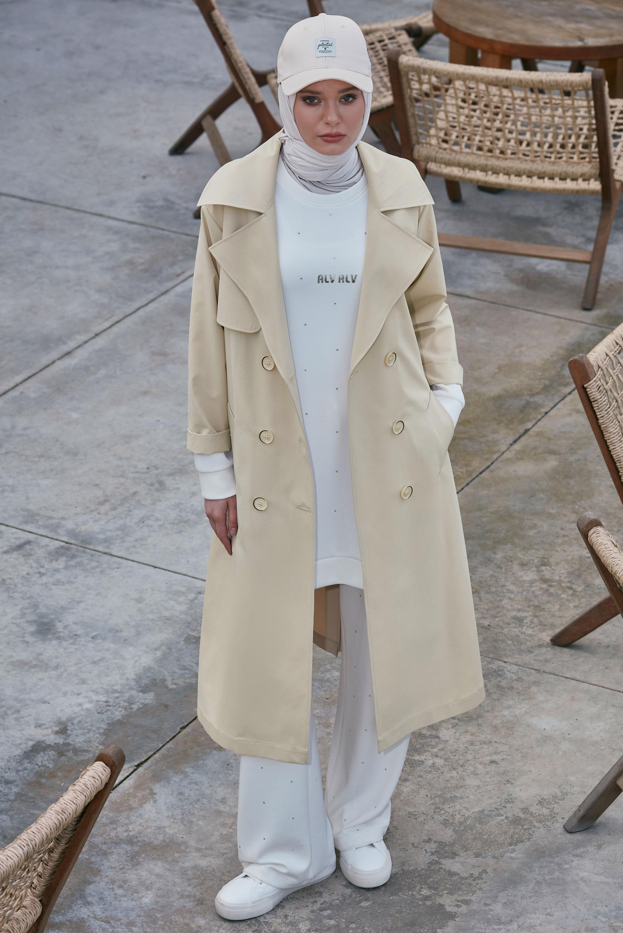 Vêtements hijab BEIGE TRENCH-COAT CEINTURÉ 10953