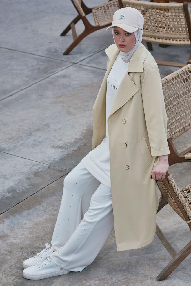 Vêtements hijab BEIGE TRENCH-COAT CEINTURÉ 10953 - ALVİNA