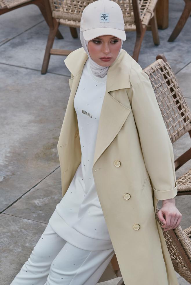 Vêtements hijab BEIGE TRENCH-COAT CEINTURÉ 10953 - ALVİNA