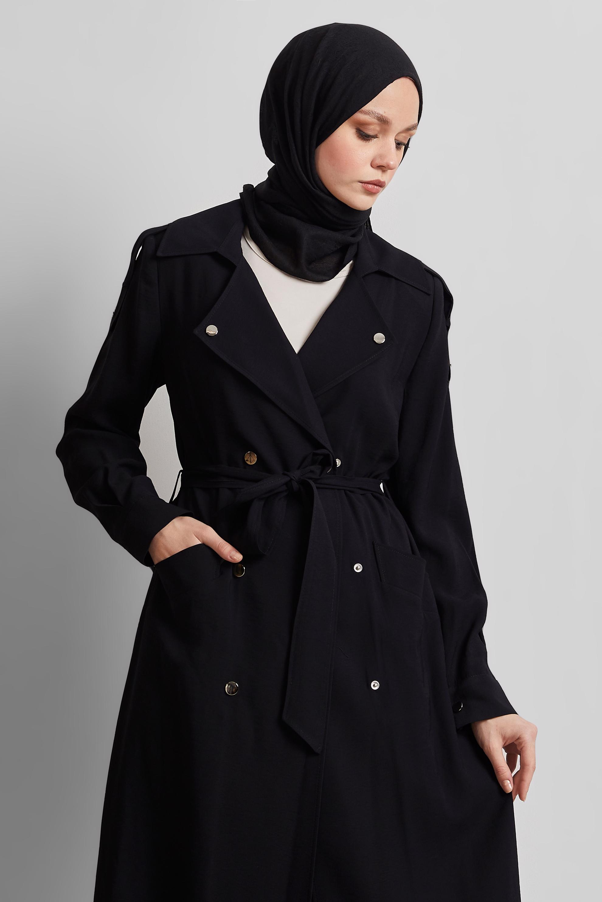Vêtements hijab NOIR TRENCH-COAT CEINTURÉ 10955