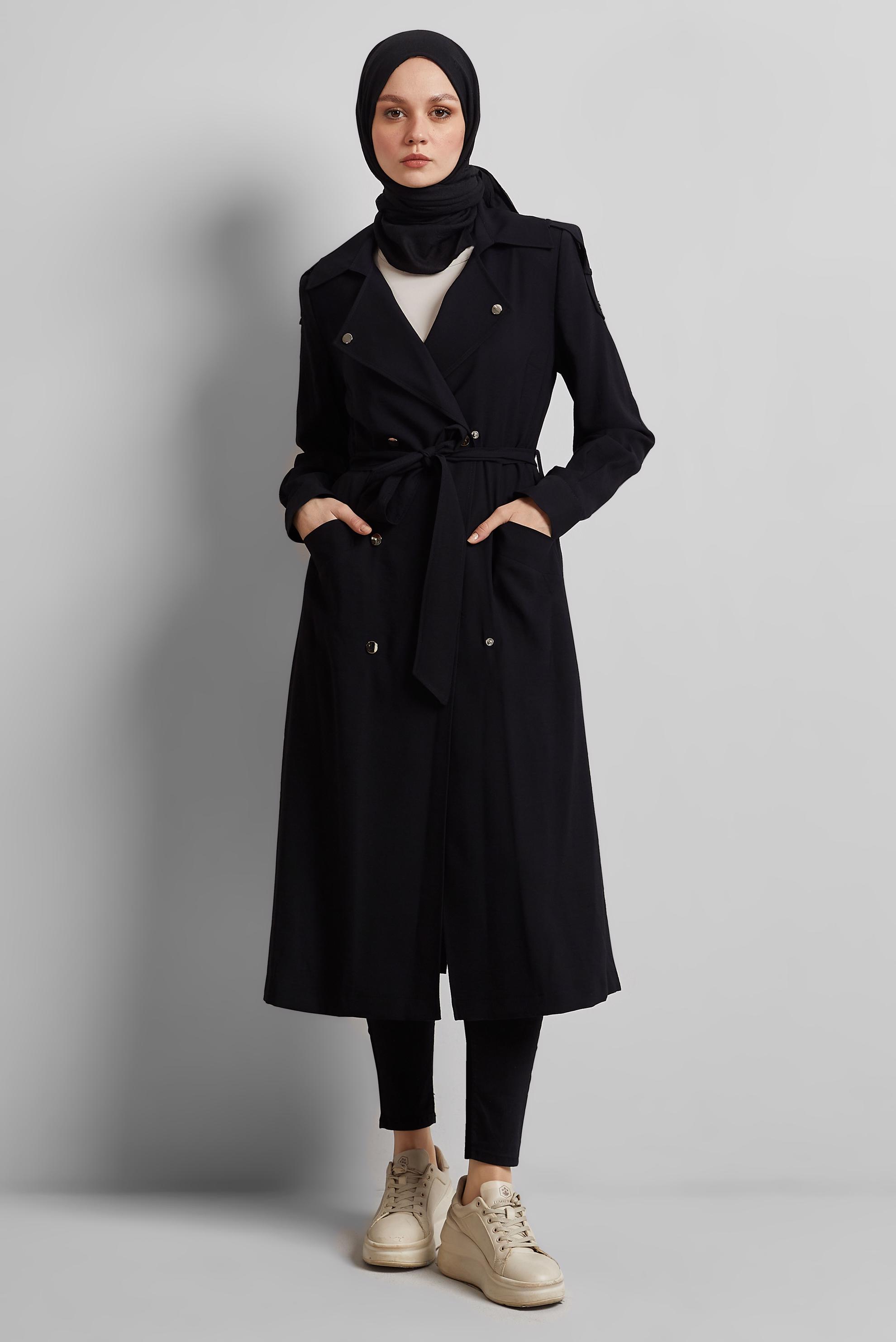 Vêtements hijab NOIR TRENCH-COAT CEINTURÉ 10955