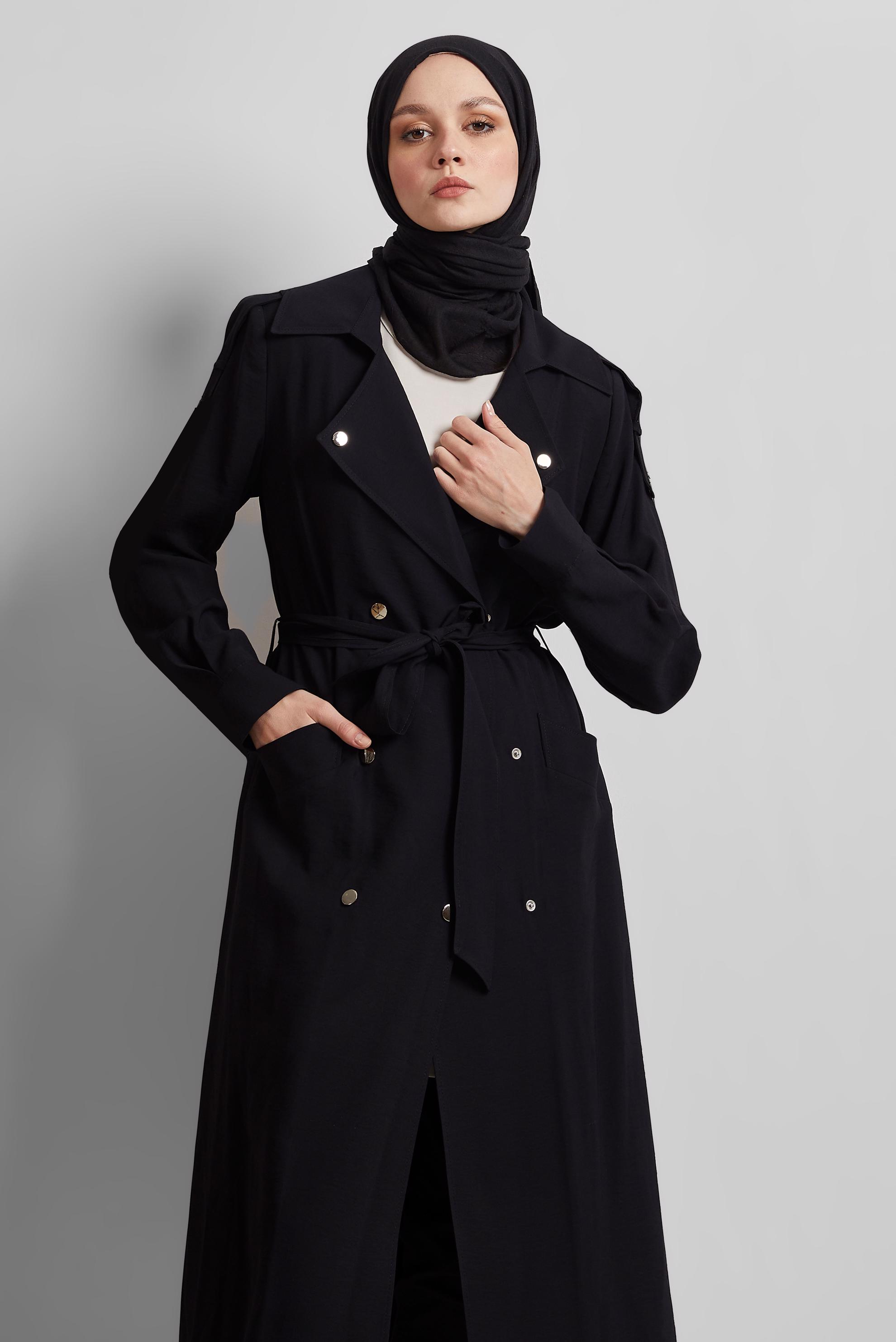 Vêtements hijab NOIR TRENCH-COAT CEINTURÉ 10955