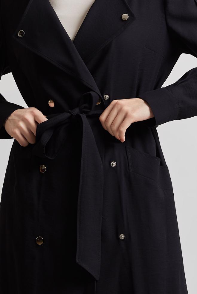 Vêtements hijab NOIR TRENCH-COAT CEINTURÉ 10955 - ALVİNA