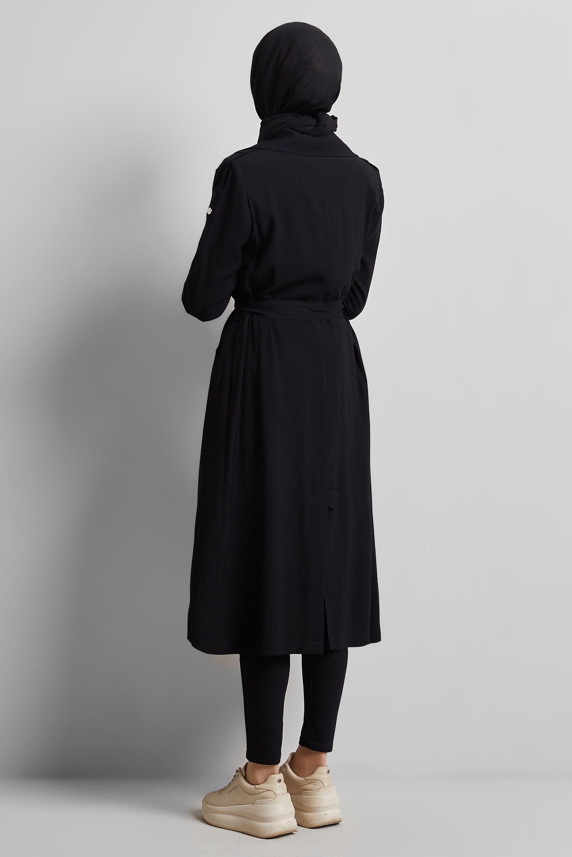 Vêtements hijab NOIR TRENCH-COAT CEINTURÉ 10955