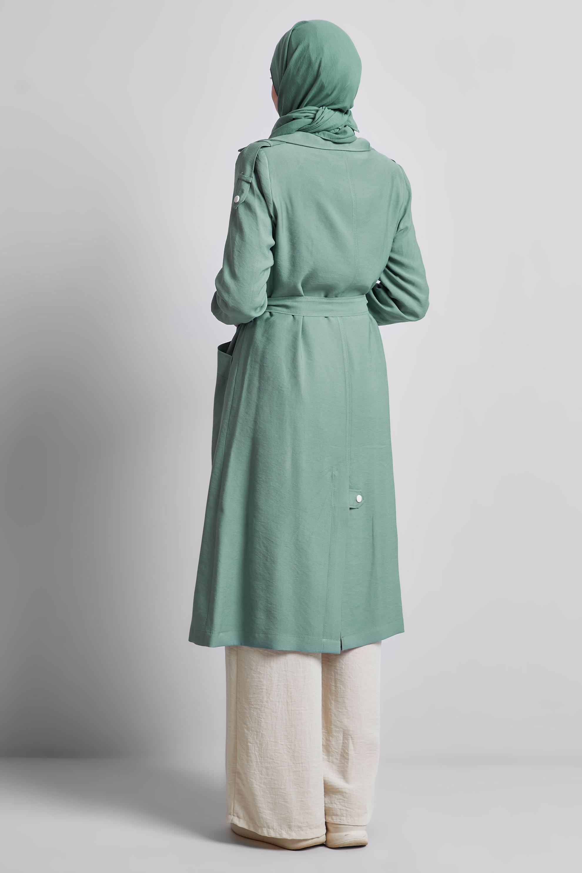 Vêtements hijab VERT TRENCH-COAT CEINTURÉ 10955