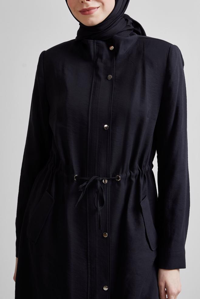 Vêtements hijab NOIR TRENCH-COAT À TAILLE SMOKING 10956 - ALVİNA