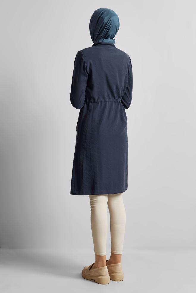 Vêtements hijab BLEU MARINE TRENCH-COAT À TAILLE SMOKING 10956 - ALVİNA