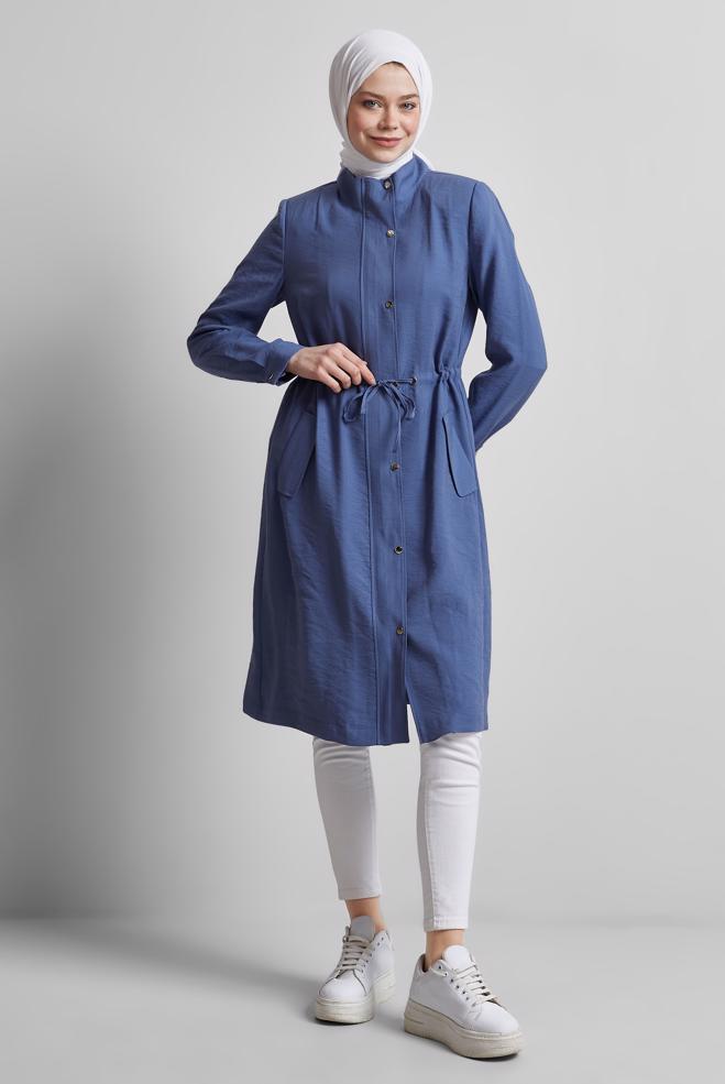 Vêtements hijab BLEU MARINE TRENCH-COAT À TAILLE SMOKING 10956 - ALVİNA