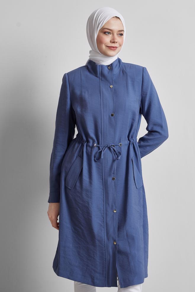 Vêtements hijab BLEU MARINE TRENCH-COAT À TAILLE SMOKING 10956 - ALVİNA