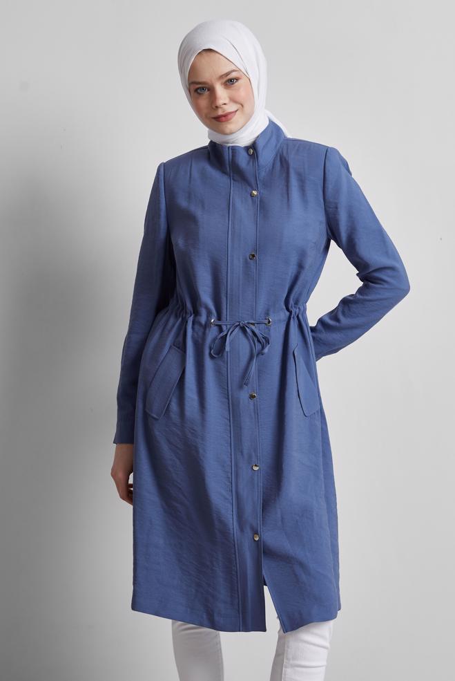 Vêtements hijab BLEU MARINE TRENCH-COAT À TAILLE SMOKING 10956 - ALVİNA