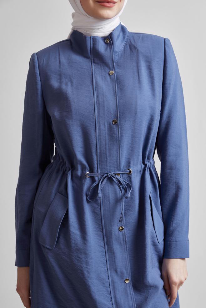 Vêtements hijab BLEU MARINE TRENCH-COAT À TAILLE SMOKING 10956 - ALVİNA