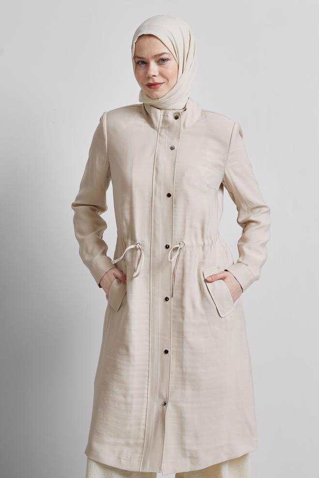 Vêtements hijab BEIGE TRENCH-COAT À TAILLE SMOKING 10956 - ALVİNA