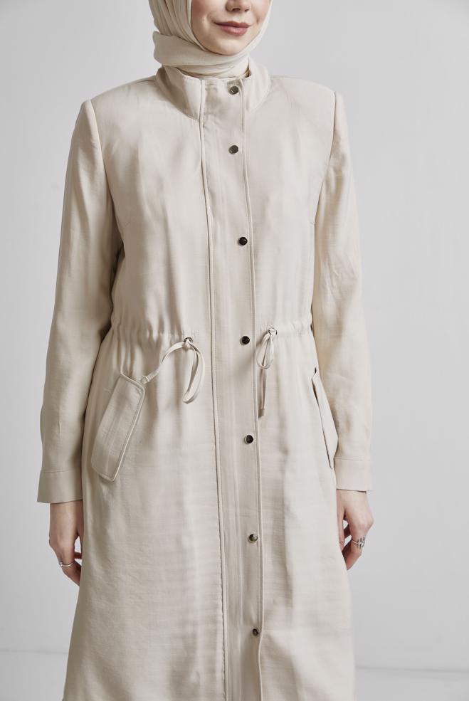 Vêtements hijab BEIGE TRENCH-COAT À TAILLE SMOKING 10956 - ALVİNA