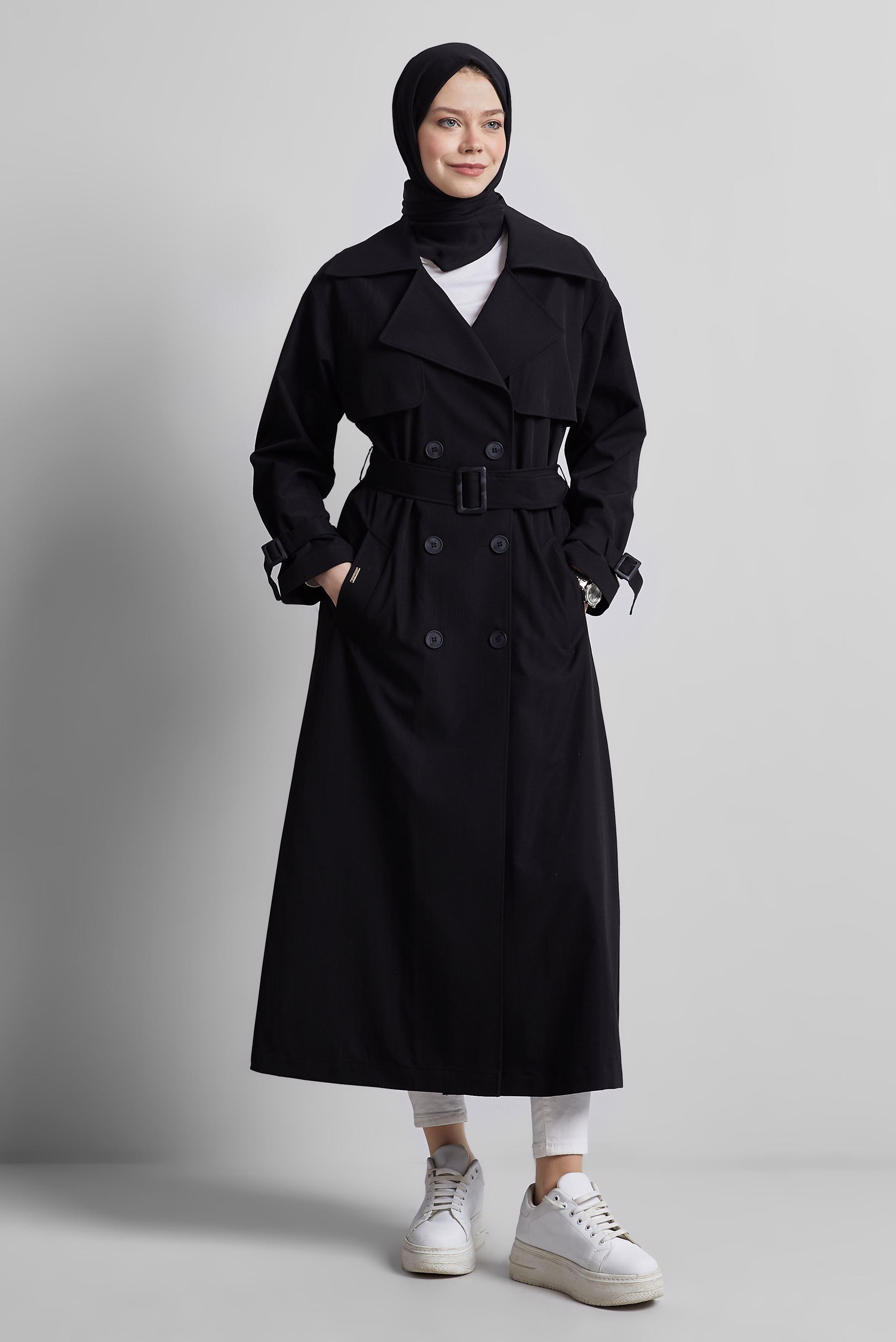 Vêtements hijab NOIR TRENCH-COAT CEINTURÉ 10957