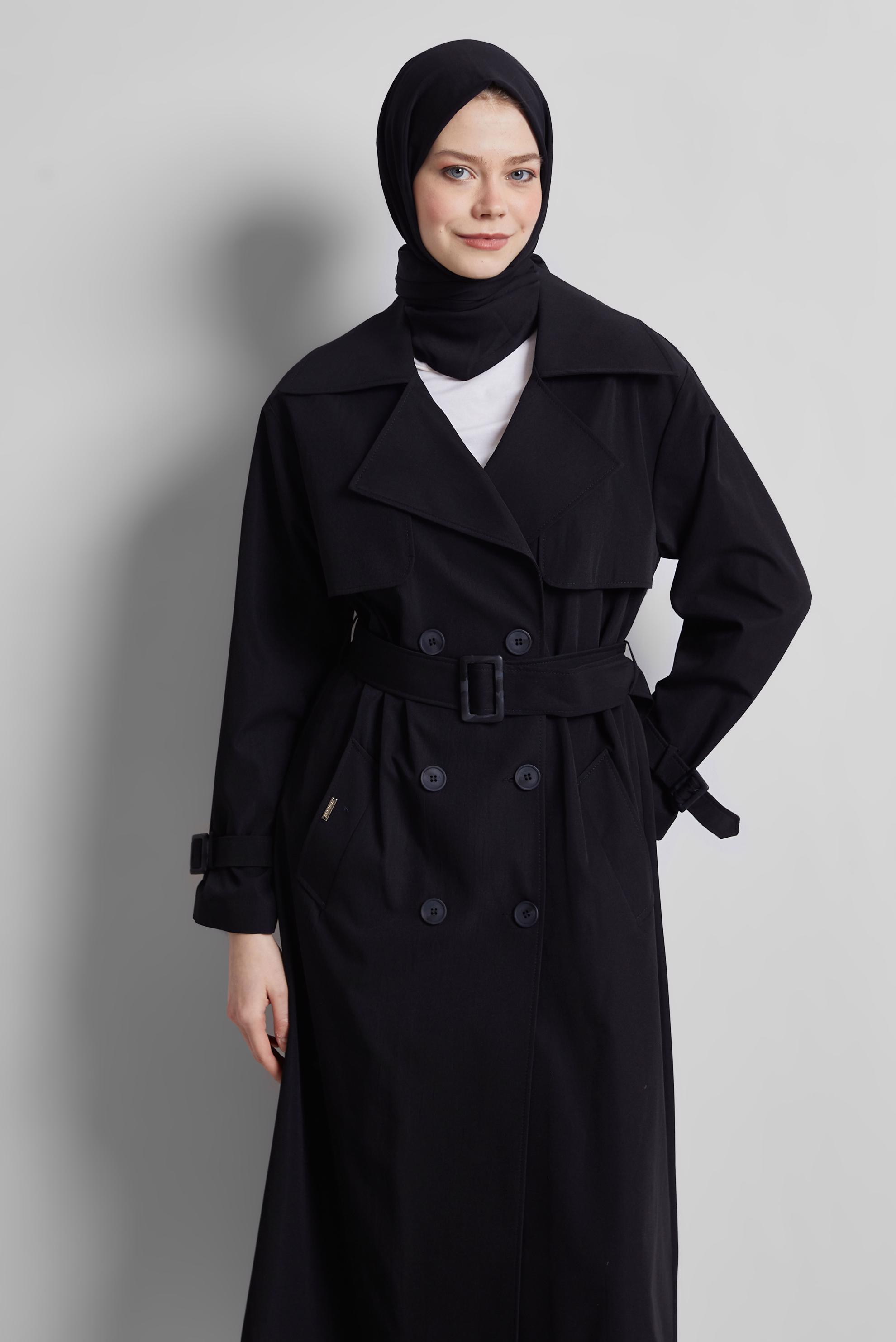 Vêtements hijab NOIR TRENCH-COAT CEINTURÉ 10957
