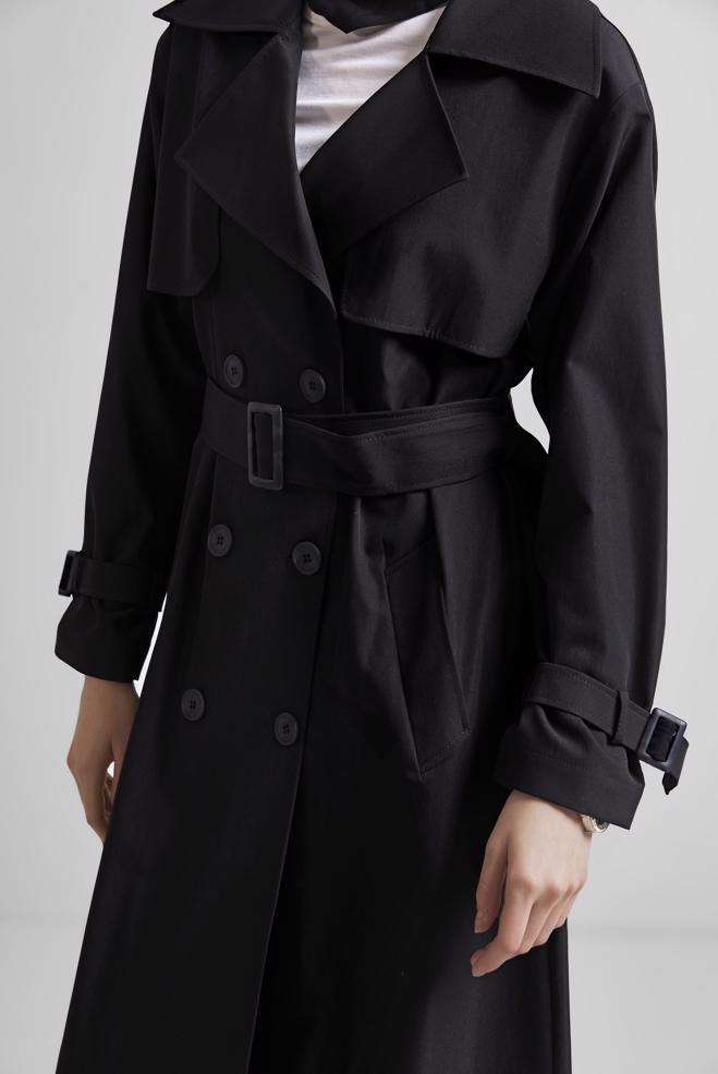 Vêtements hijab NOIR TRENCH-COAT CEINTURÉ 10957 - ALVİNA