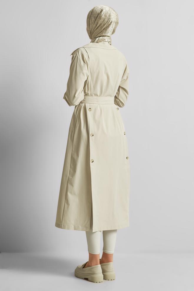 Vêtements hijab BEIGE TRENCH-COAT CEINTURÉ 10957 - ALVİNA