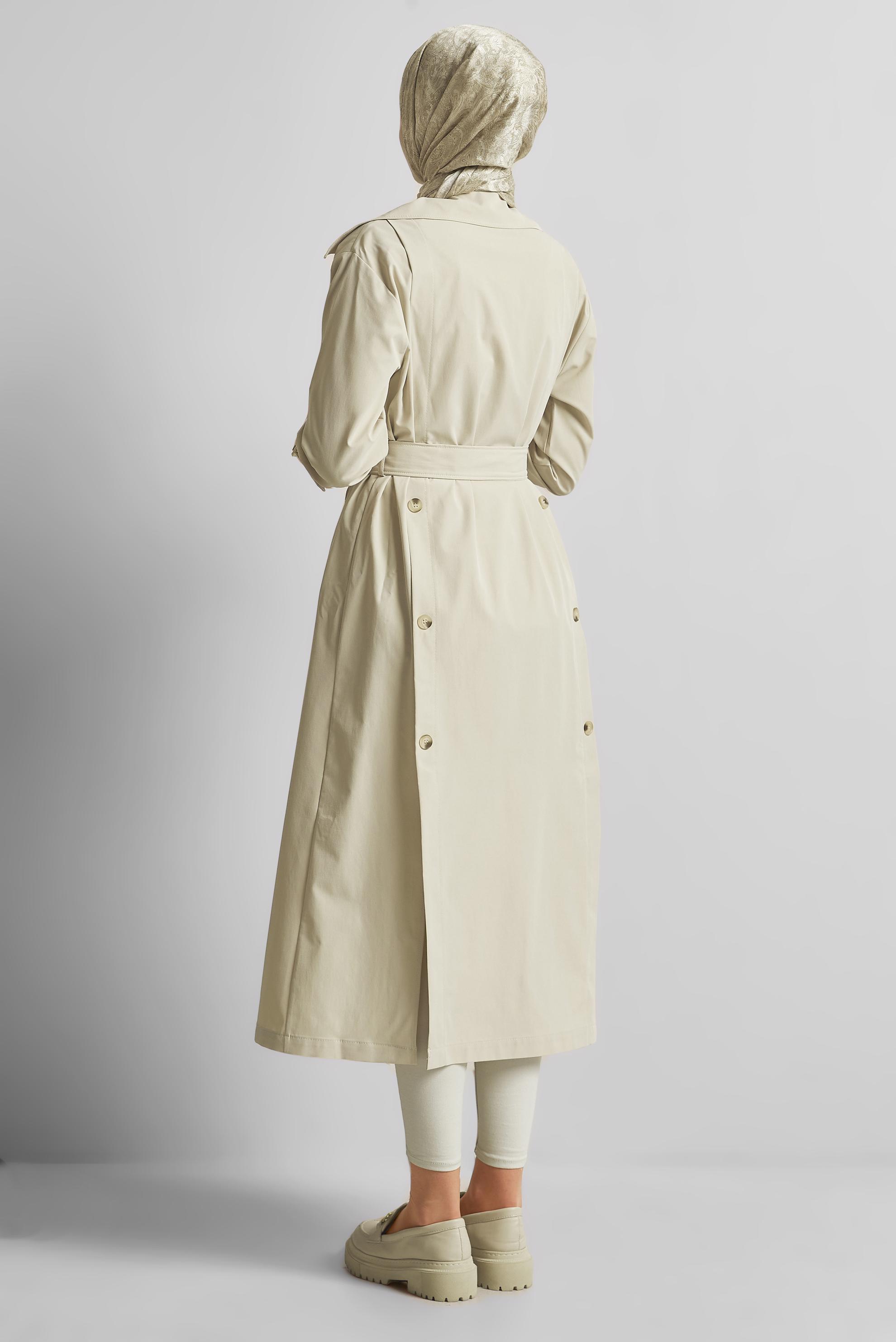 Tesettür giyim BEJ KUŞAKLI TRENÇKOT 10957