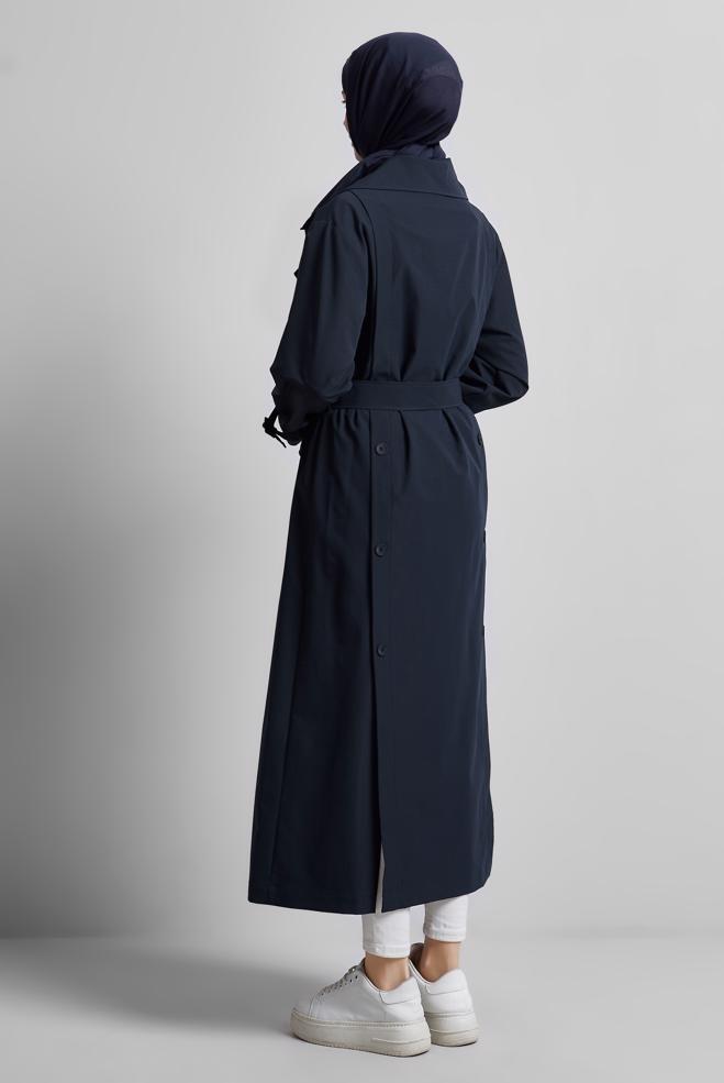 Vêtements hijab BLEU MARINE TRENCH-COAT CEINTURÉ 10957 - ALVİNA