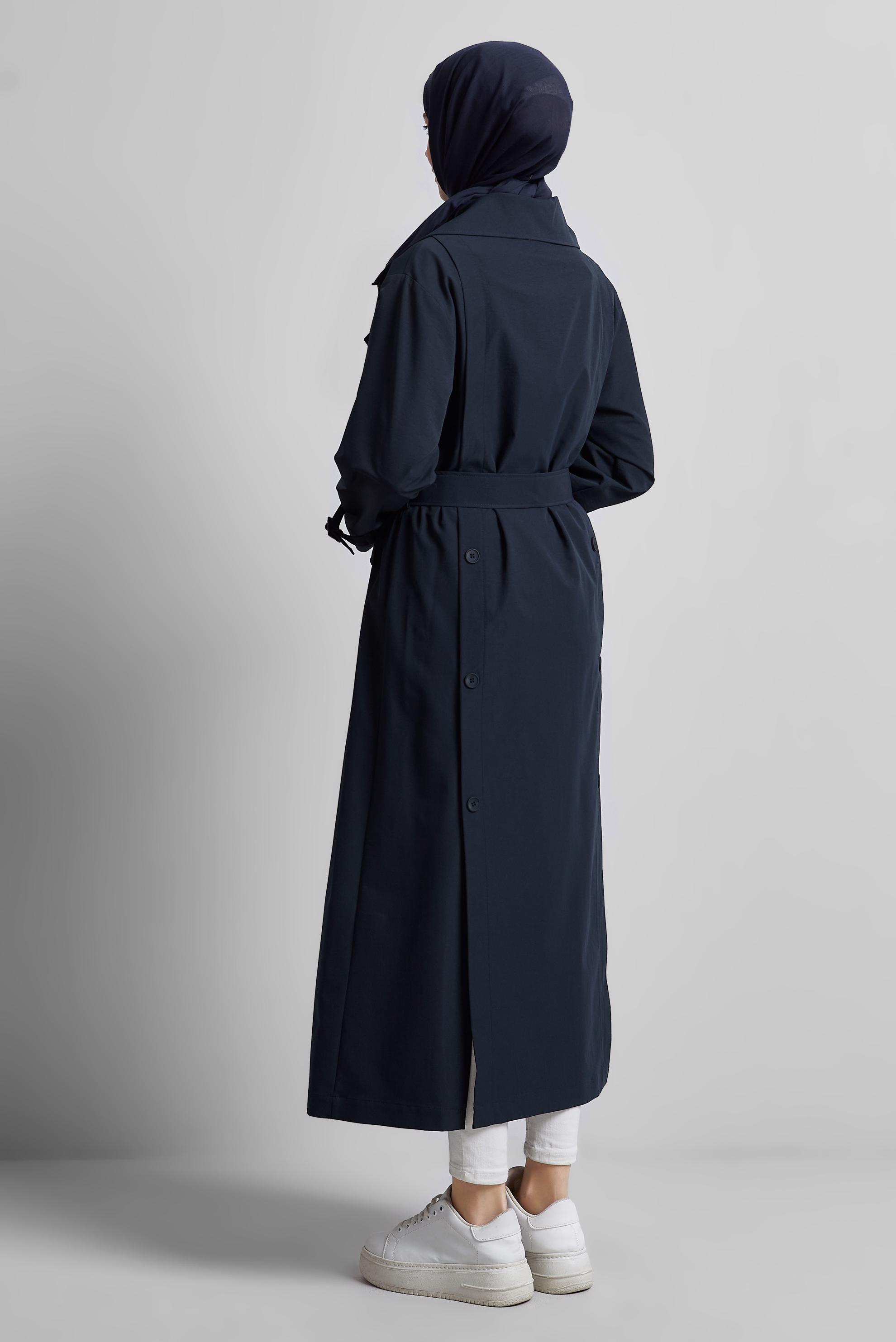 Tesettür giyim LACİVERT KUŞAKLI TRENÇKOT 10957