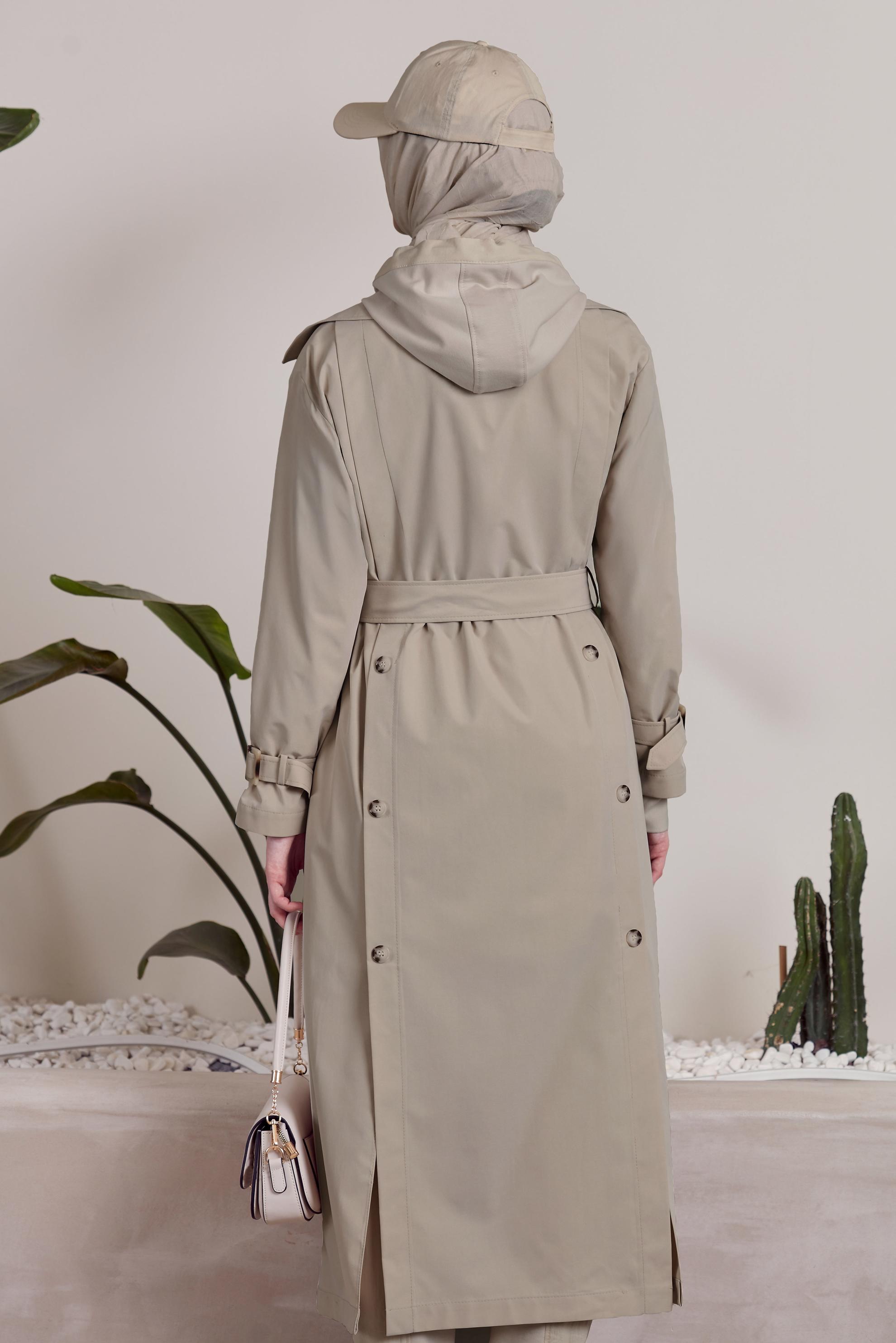 Tesettür giyim KUM KUŞAKLI TRENÇKOT 10957