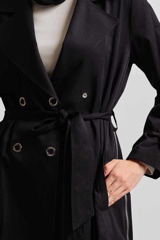 Vêtements hijab NOIR TRENCH-COAT CEINTURÉ 10958 - ALVİNA