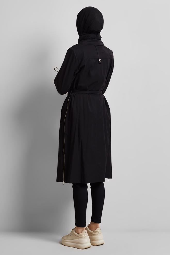 Vêtements hijab NOIR TRENCH-COAT CEINTURÉ 10958 - ALVİNA