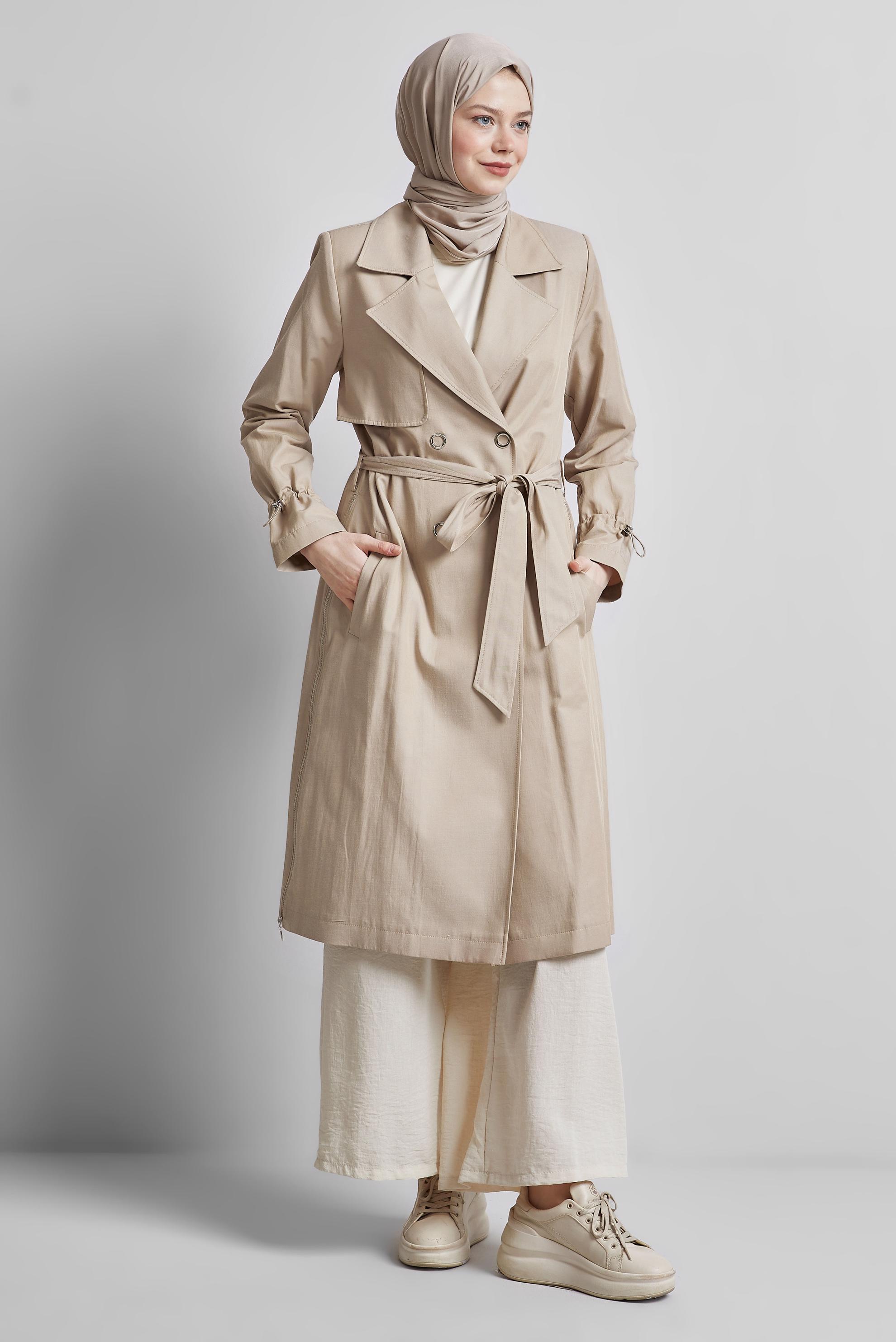 Vêtements hijab BEIGE TRENCH-COAT CEINTURÉ 10958