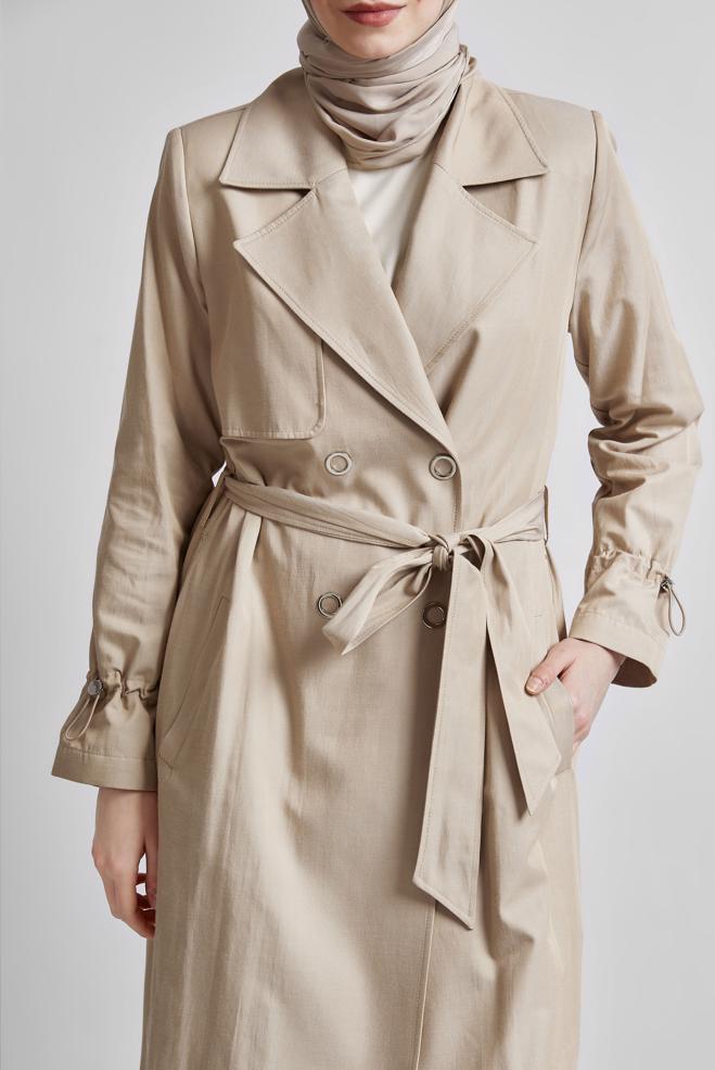 Vêtements hijab BEIGE TRENCH-COAT CEINTURÉ 10958 - ALVİNA