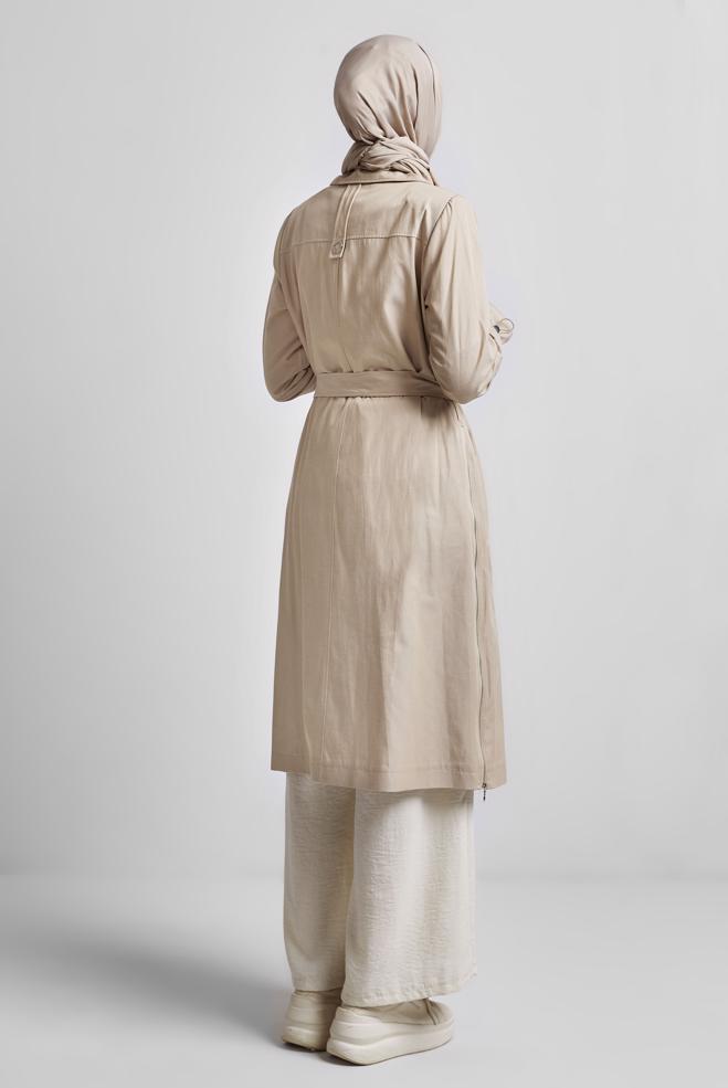 Vêtements hijab BEIGE TRENCH-COAT CEINTURÉ 10958 - ALVİNA