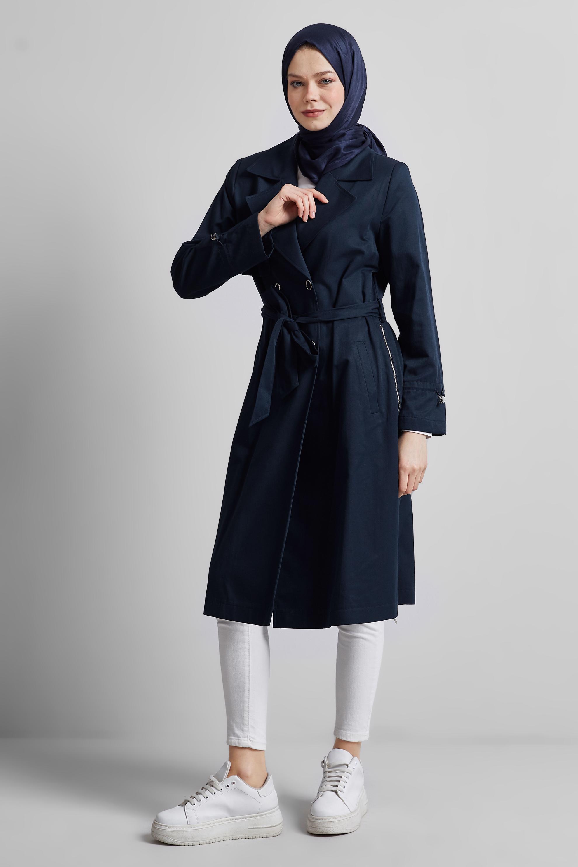 Vêtements hijab BLEU MARINE TRENCH-COAT CEINTURÉ 10958